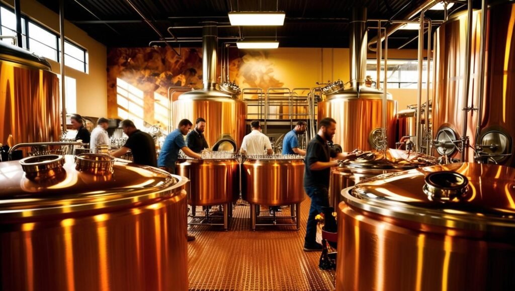 Different people at work in a craft brewery