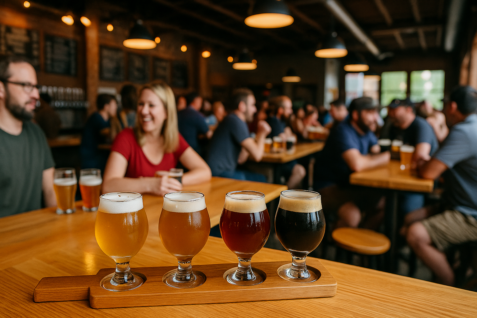 Craft beer flight in a Grand Rapids taproom, Beer City USA.
