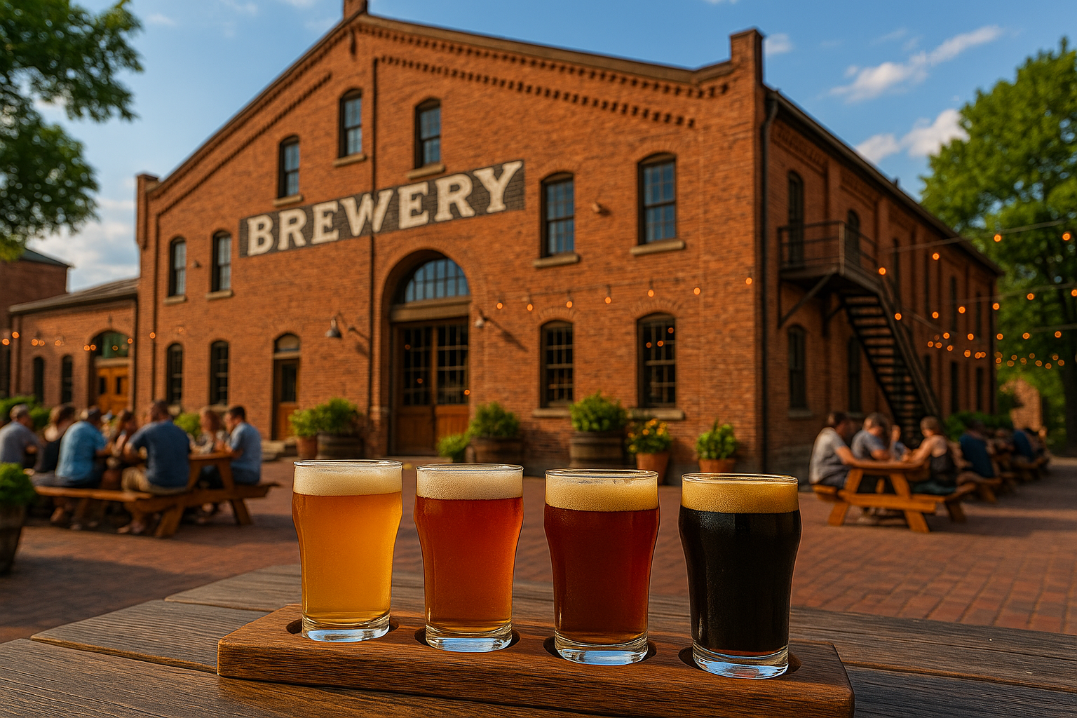 Omaha craft beer flight in Old Market District taproom.