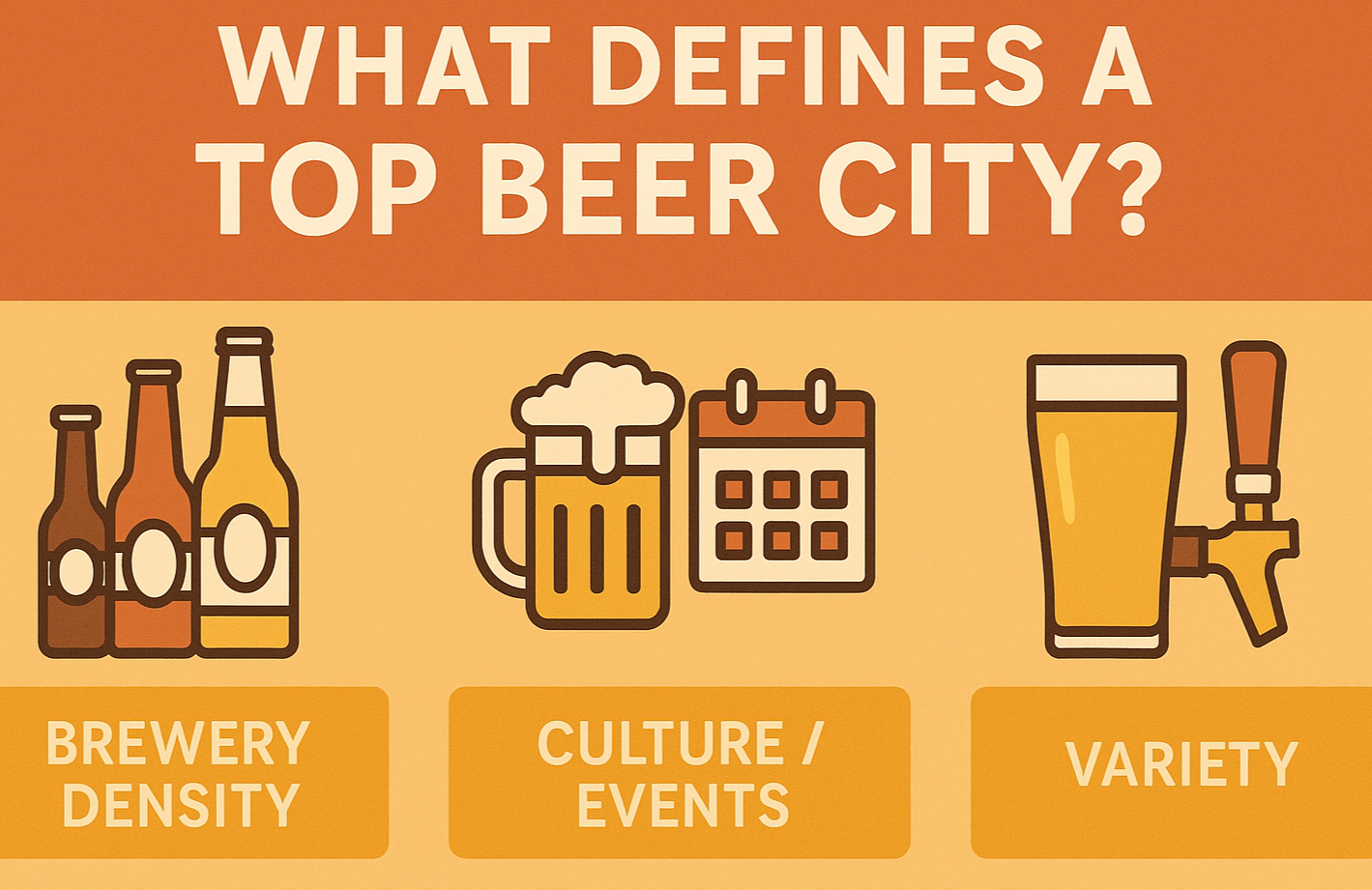 Infographic showing factors that define a top beer city: density, culture, beer styles.