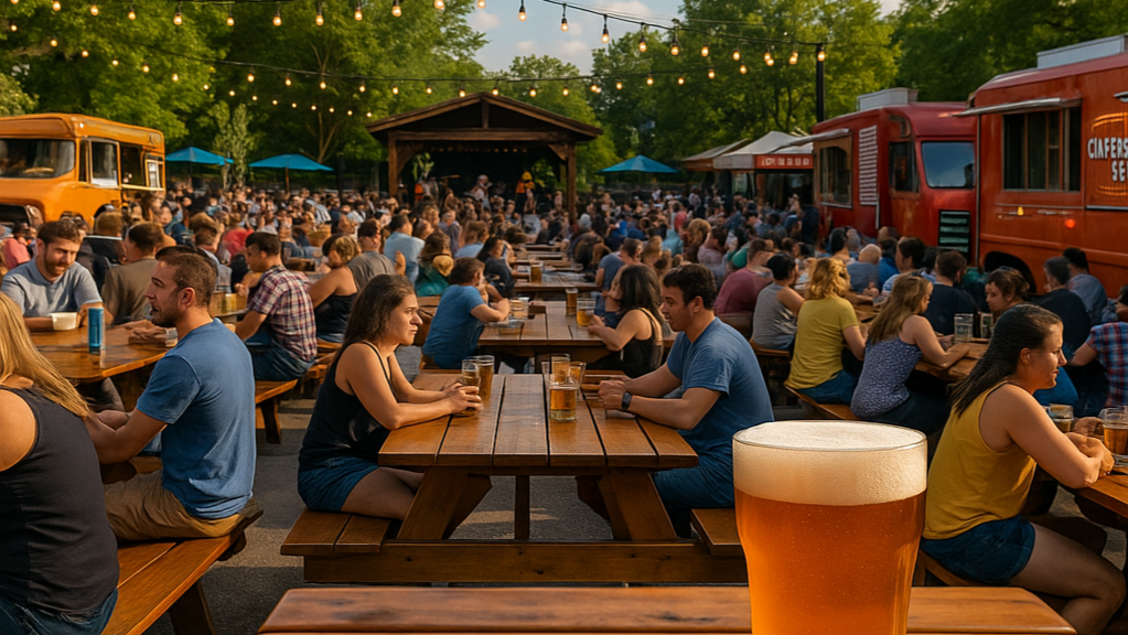 Charlotte brewery beer garden with live music.