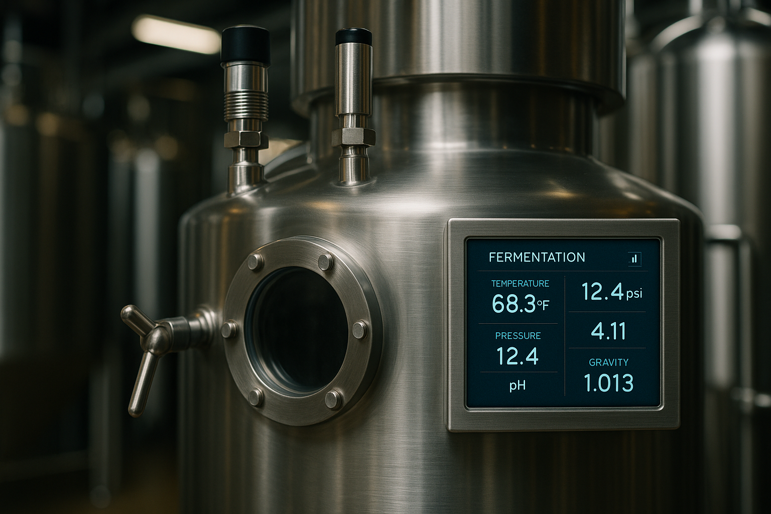 Smart fermenter with AI sensors monitoring beer fermentation in real time