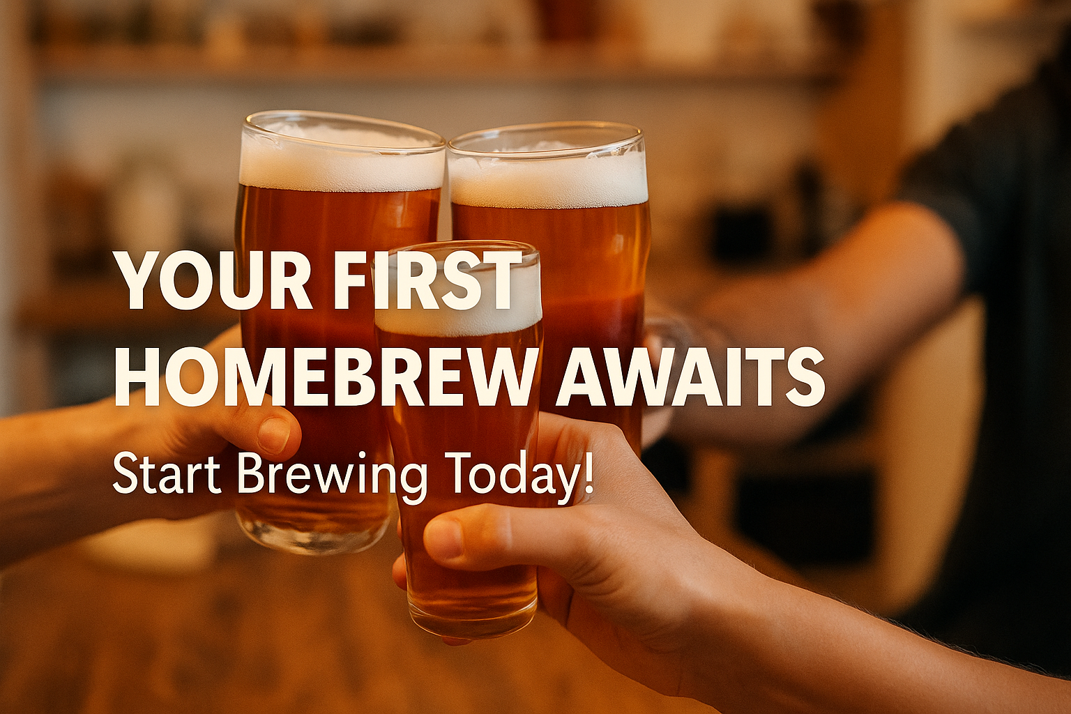 A celebratory photo of freshly poured homebrew with friends clinking glasses.