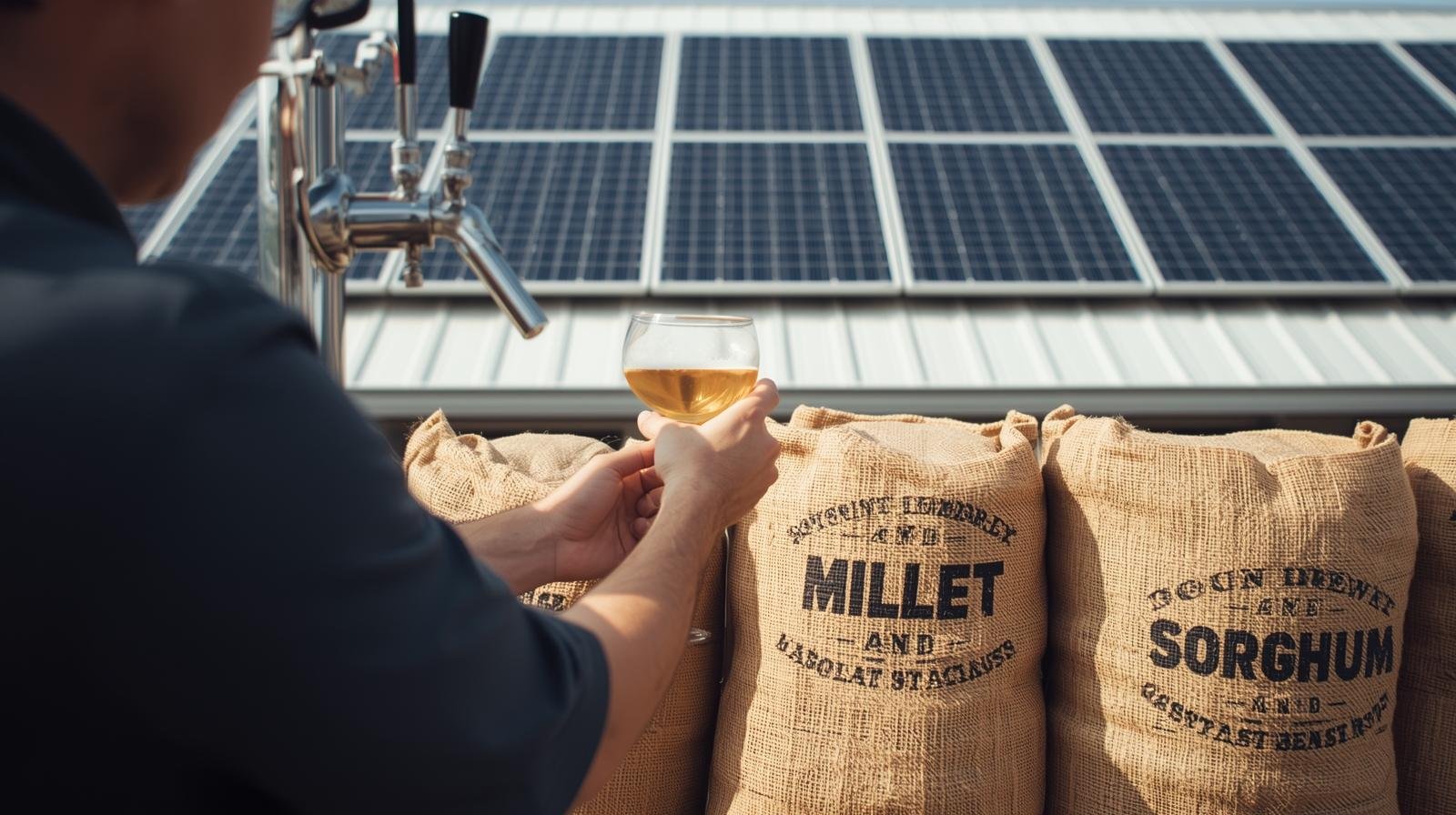 Brewer at sustainable brewery using renewable energy and local grains.
