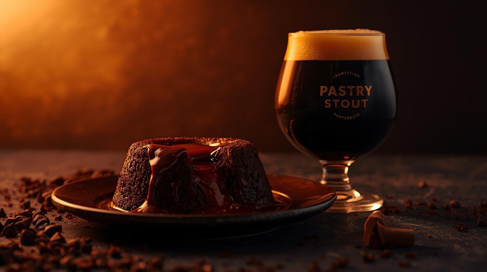 Pastry stout beside a molten chocolate lava cake.