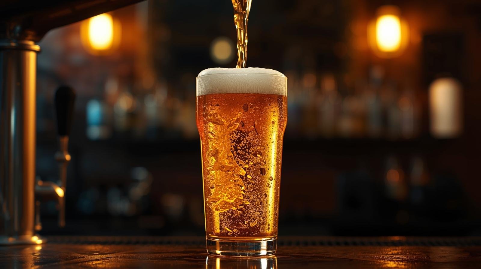 Perfect pilsner pour showing clear beer and stable foam