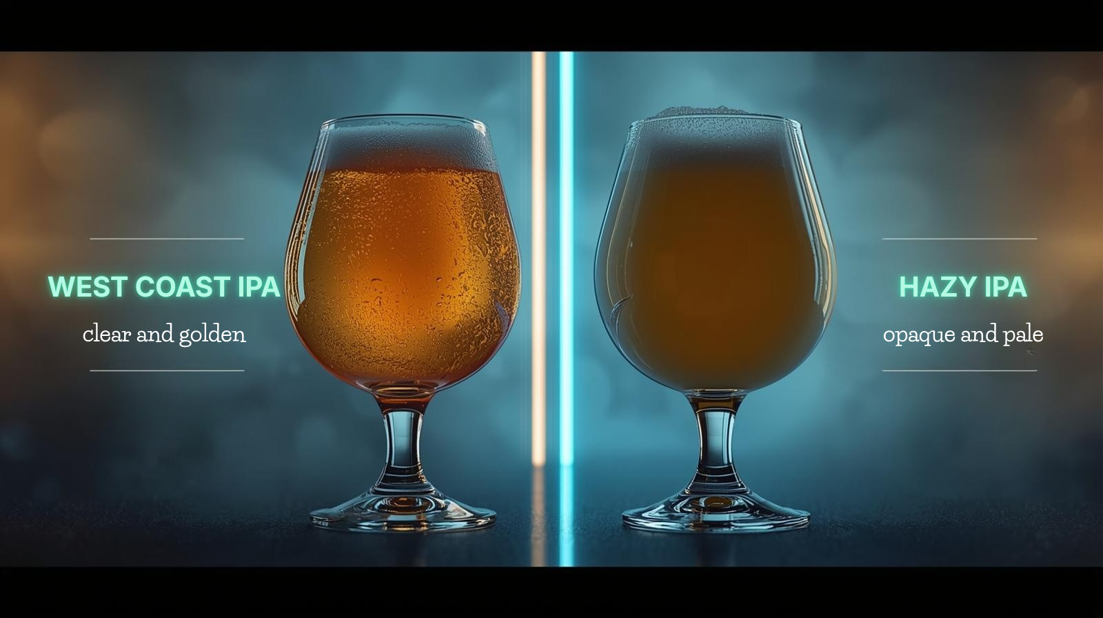 Comparison showing clarity differences between West Coast IPA and hazy IPA.